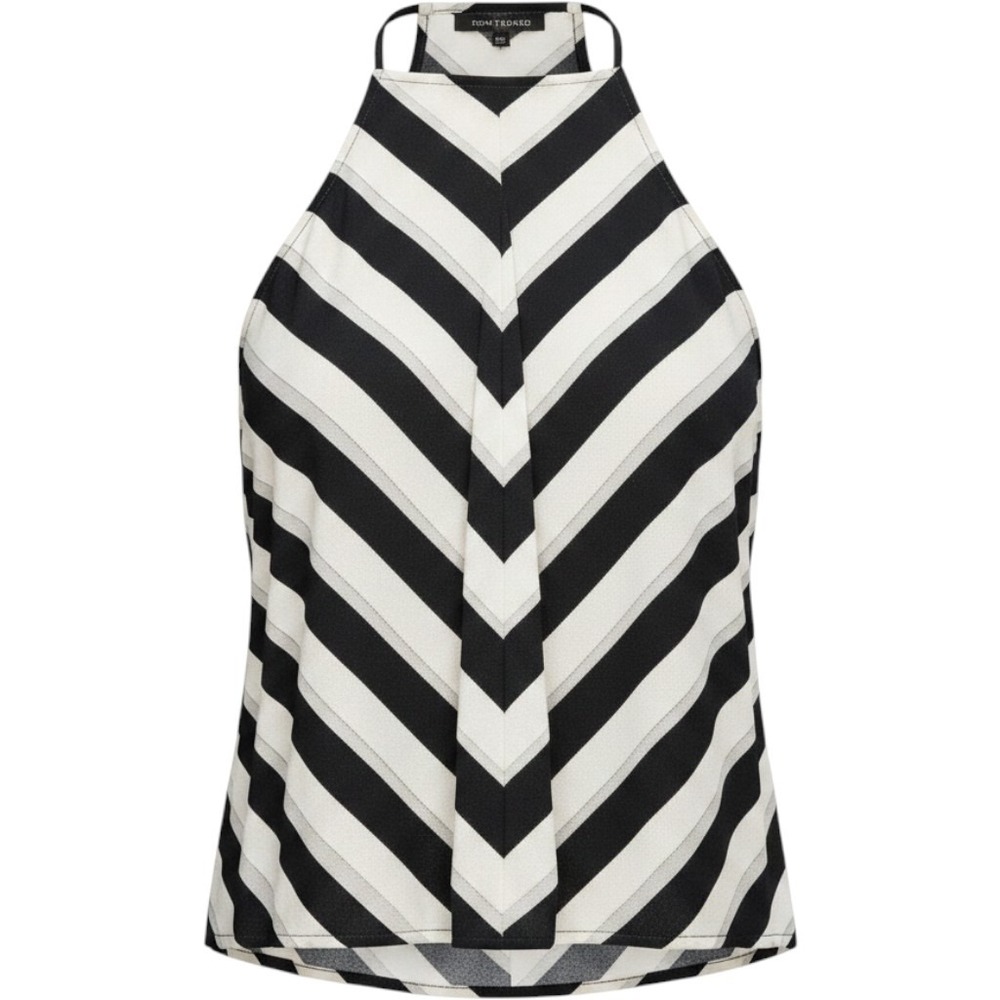 NWOT Brixon Ivy S racer back navy blue white sheer chevron layer tank top blouse